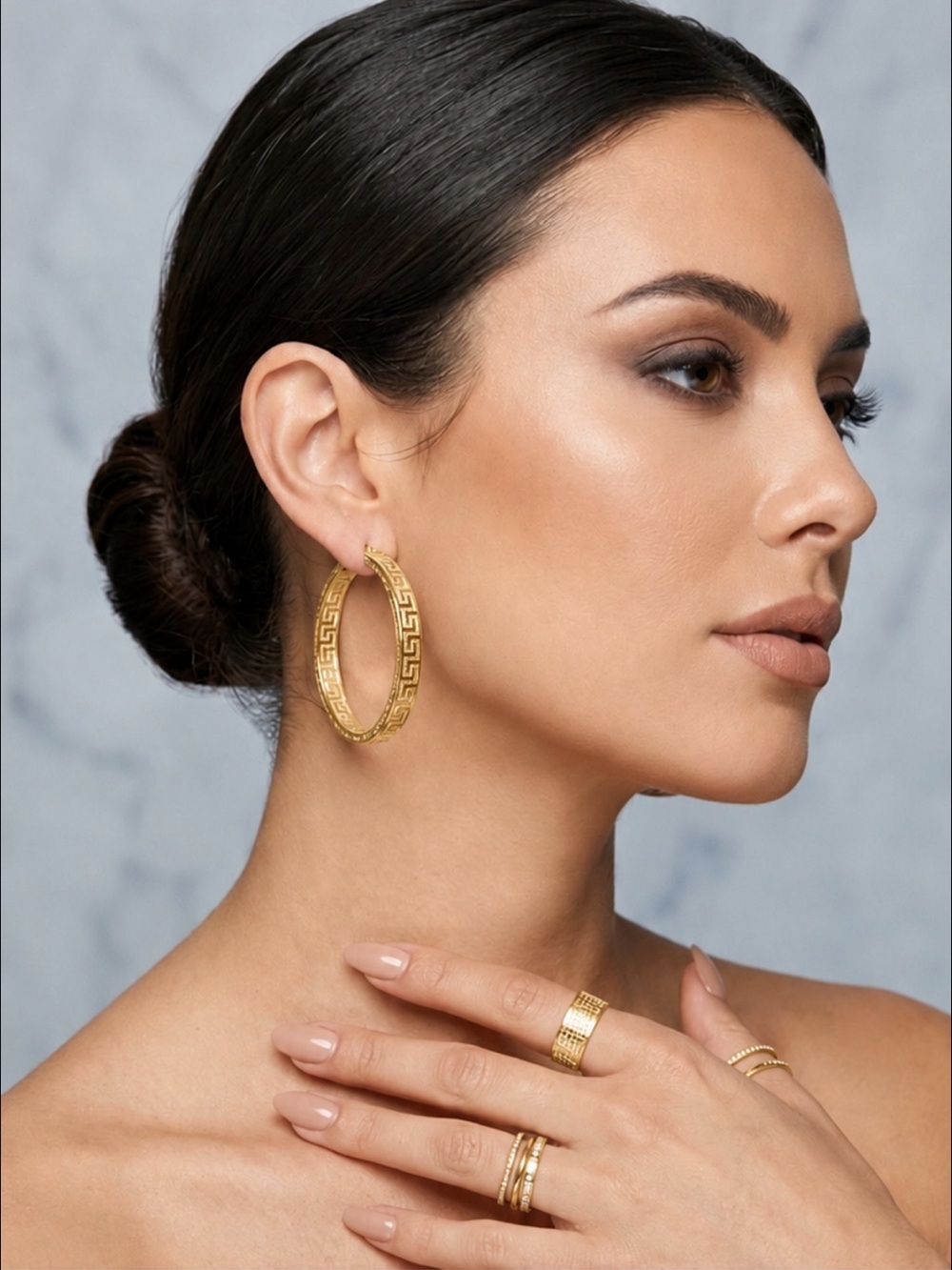 64. Mia Fiore 18KT gold plated bronze Greek Key Hoop Earrings